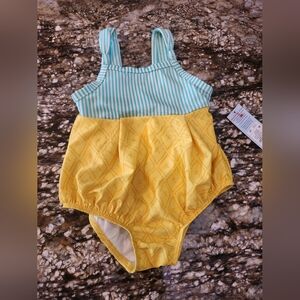 Cat & Jack Toddler One-Piece Swimsuit in Aqua Stripe and Yellow